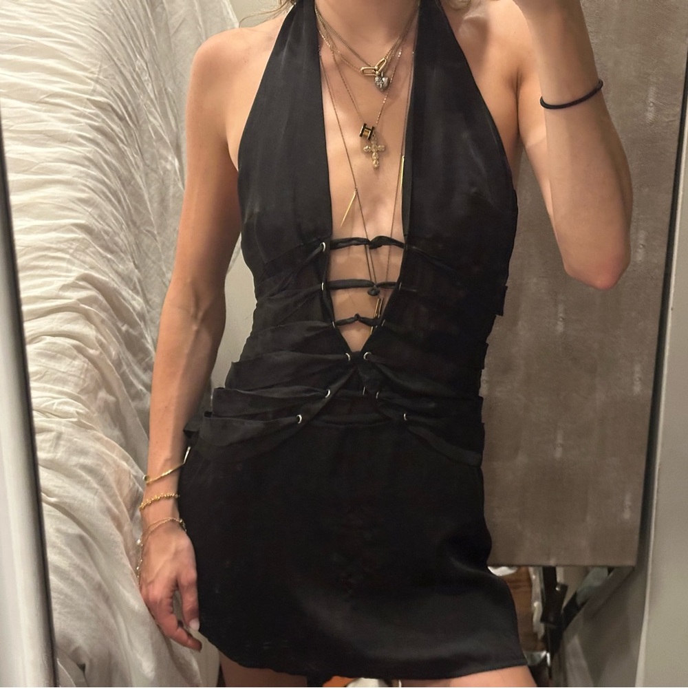With Jean Black Halter Mini Dress